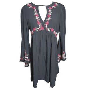American Eagle Outfitters Black Embroudered Bell Sleeve Mini Dress